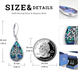 Pendientes Colgantes de Plata de Ley 925 con Baño de Rodio, Diseño de Árbol de la Vida/Flor/Abeja/Animales/Gato/Colibrí, con Cierre de Palanca, Regalo para Bodas y Fiestas - Product Image 4