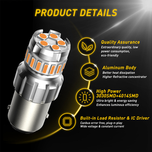 2 bombillas LED 1156 de color ámbar amarillo, 1200lm, 7w, 18V, 5 piezas, luz de marcha atrás 3030SMD - Product Image 2