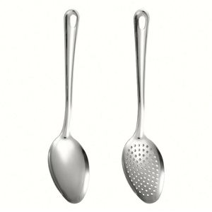 Juego de 2 piezas de espátulas y cucharas de servir de acero inoxidable ecológicas Kitchen Master para sopa, buffet de hotel, con mango largo, al por mayor - Product Image 1