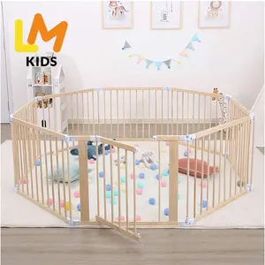 LM KIDS retractable gate baby wooden baby round playpen baby play pen foldable