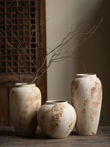 Nouveau <span class=keywords><strong>vase</strong></span> en céramique de style <span class=keywords><strong>chinois</strong></span> Wabi-Sabi, <span class=keywords><strong>grand</strong></span> <span class=keywords><strong>vase</strong></span>, design en poterie grossière vieillie et mouchetée, pour l'entrée, le meuble TV, l'arrangement floral - Product Image 2