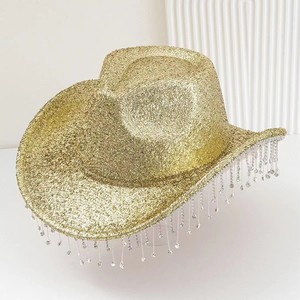 Sombrero de Vaquero Occidental, Sombreros de Vaquera con Borla de Diamantes de Imitación, Sombrero de Fiesta, Disfraz para Mujeres y Hombres, Boda, Música, Fiesta de Disfraces - Product Image 6