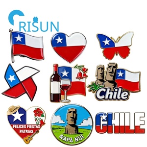 工厂批发定制智利圣地亚哥旅游纪念品磁铁别针徽章金属智利地图国旗国徽胸针别针 - Product Image 1