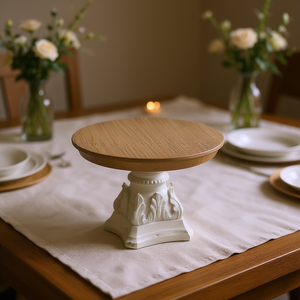 <b>Wood</b> <b>Cake</b> <b>Stand</b> 10.5 In Round Vintage Design Elegant Table Decoration Accessory - Product Image 2