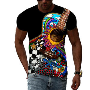 Flame 3D imprimé guitare T-Shirt pour hommes grande taille personnalisé Instruments de musique Jersey avec motif Design OEM ODM T-shirts - Product Image 4