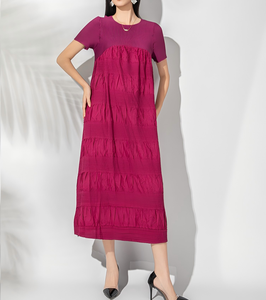 Robe plissée modeste tendance pour femmes, décontractée, simple, couleur unie rose, pour fête, bal, vente en gros, haute qualité, taille unique - Product Image 1