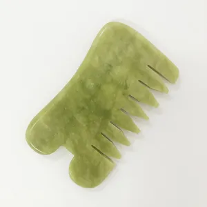 Hot Selling Natural Green Jade Hair Comb Face Lifting Massage Guasha Jade Hair Scalp Comb