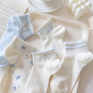 Chaussettes mi-mollet <span class=keywords><strong>femme</strong></span> sans couture <span class=keywords><strong>en</strong></span> maille bleu clair avec nœuds, fines, respirantes, <span class=keywords><strong>en</strong></span> polycoton et <span class=keywords><strong>lin</strong></span>, invisibles, pour l'été - Product Image 2
