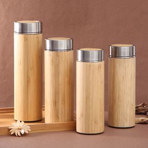 Gobelet isotherme à double paroi en acier inoxydable avec revêtement en bambou naturel, pour café, thé, qualité alimentaire, sans BPA, avec poignée, pour la maison - Product Image 1