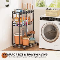 Support de balai avec organisateur de nettoyage, armoire de rangement pour placard avec support de balai, crochets de fixation, chariot de nettoyage et d'entretien ménager