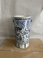 Porcelaine Parapluie Stand Vase Poisson Fleur De Lotus Bleu Blanc En Céramique Artisanat En Céramique Porte-Parapluie Stand