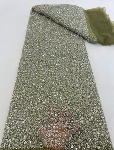 Tissu en dentelle française de luxe NI.AI Aso Ebi avec des perles et des paillettes, dentelle de mariage tendance, tulle léger, broderie en filet - Product Image 2