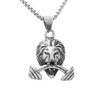 Lion <b>Dumbbell</b> Pendant Stainless Steel Men's Necklace Retro Punk Style Animal Shape Fashion Jewelry 190110 - Product Image 5