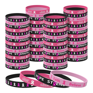 Venta al por mayor de goma Rosa personalizada pulsera de fe reutilizable pulsera de silicona para mejorar la conciencia del cáncer de mama - Product Image 1