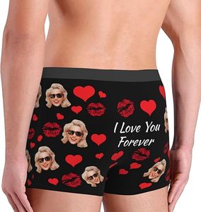 Calzoncillos <span class=keywords><strong>para</strong></span> Hombre con Foto Personalizada Impresa Digitalmente, Diseño Romántico, Antibacterianos, Transpirables, Tejido de Poliéster Ecológico, Regalo de <span class=keywords><strong>San</strong></span> Valentín - Product Image 3
