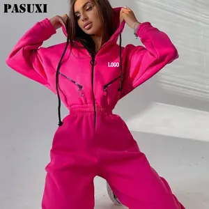 Pasuxi Nieuw Design Trainingspak Met Lange Mouwen Eendelig Jumpsuit Voor Dames Slanke Bodysuit Met Ritssluiting En Capuchon Jumpsuits Set