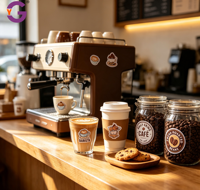 Pegatina troquelada personalizada de vinilo impermeable de grado profesional con impresión a doble cara para empaques de marcas de café