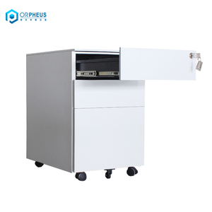 Full Suspension Metal Furniture 3 Drawer Office Storage Steel Mobile File Cabinet With Wheels Rounded