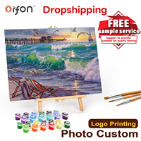 Kit de Peinture par Numéros Scène Coucher de Soleil Plage Tropicale Quai, Peinture Acrylique sur Toile DIY par Numéros pour Adultes Vente en Gros