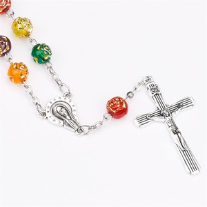 rose Acrylic beads Catholic rosary bracelet Cross jesus rosary <strong>beaded</strong> chain <strong>bracelt</strong> for kid women - Product Image 5