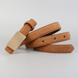 Cinturón de Cuero Gamuza Genuino para <span class=keywords><strong>Mujer</strong></span>, 2cm de Ancho, Hebilla Dorada de Lujo, Cinturones de Cuero Mate para Vestidos y Jeans - Product Image 1
