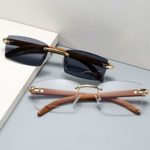 Gafas de Sol Personalizadas con Logotipo, Estilo Madera, Textura de Leopardo, Patas de Espejo, Montura Octogonal sin Marco, Protección UV400, para Hombre y Mujer - Product Image 1