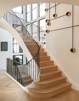 Rampe d'escalier en fer Tanlong pour escaliers intérieurs courbes, balustrade en bois massif et acier