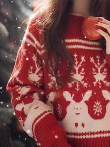 Automne et hiver <span class=keywords><strong>pull</strong></span> <span class=keywords><strong>de</strong></span> noël rouge pour femmes vêtements d'extérieur haut <span class=keywords><strong>de</strong></span> gamme Super Nice Style paresseux doux et cireux haut tricoté - Product Image 2