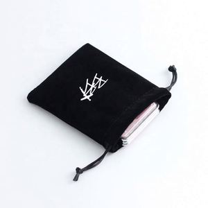 Luxury Suede Pouch Black Velvet Jewelry <b>Drawstring</b> <b>Bag</b> with Printed logo Wholesale - Product Image 1