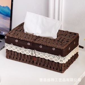 Handmade Woven <b>Tissue</b> Box <b>Paper</b> Rope Brown With Lace Car Living Room Bathroom Decor Pull Out <b>Tissue</b> Storage - Product Image 3