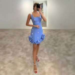 Hochwertige Frauen sexy Mini kleid Bodycon Empire Club Geburtstags kleider Blumen Strass Dekor rosa Ballkleider - Product Image 2