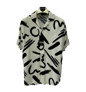Camisa Casual de Seda de Manga Corta para Hombre Thomas, con Patrón Abstracto Dibujado a Mano, Cuello Clásico, Tejido Satinado Transpirable para Verano - Product Image 1