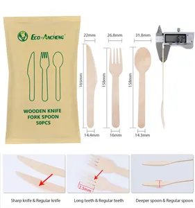 Set da viaggio biodegradabile per posate in legno con borsa 100 pz 50 pz 25 pz utensili