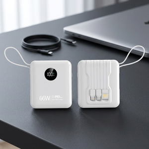 พาวเวอร์แบงค์พลาสติกขนาดเล็ก 66W ชาร์จเร็ว 10000mAh พร้อมสายในตัว โลโก้สั่งทำได้ - Product Image 3