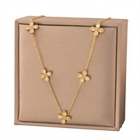 Ensemble de bijoux de luxe en acier inoxydable avec zircon, trèfle à quatre feuilles, collier, bracelet, boucles d'oreilles, cadeau quotidien pour femmes, accessoires en gros