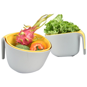 Double Layer Vegetable Fruit Drain Basket Plastic Washing Basin With Handle Kitchen Salad Mixing Bowl Large White Yellow - Product Image 4
