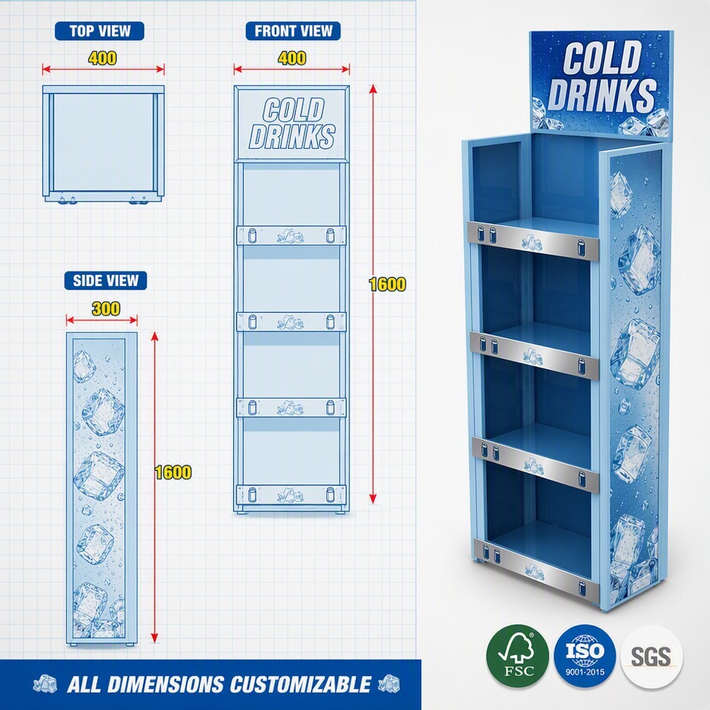 Apache Custom Beverage Display Rack 96 Cans 4-Tier Metal Drink Merchandiser Knock Down Rotating Stand for C-Store Store Counter — view 4