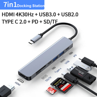 Base de Conexión 7 en 1 Tipo C con HD 4K, USB 3.0, OTG, Lector de Tarjetas TF y SD, Carga PD para Laptop, Teléfono Móvil, Tablet, Switch, Hub USB C