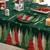 Nappe de Noël rectangulaire simple en polyester, rouge et noir, lavable, pour fêtes, pique-niques et dîners