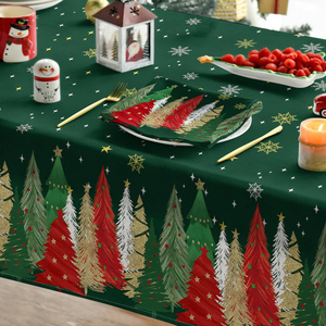 <span class=keywords><strong>Tovaglia</strong></span> Natalizia Semplice in Poliestere Rettangolare con Alberi di Natale Rossi e Neri, Lavabile, <span class=keywords><strong>per</strong></span> Feste, Picnic e Cene - Product Image 4