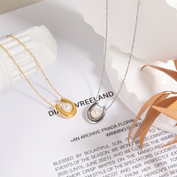 BINSHUO Elegent acier inoxydable PVD plaqué U forme perle collier à breloques Simple fer à cheval perle lien chaîne collier