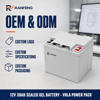 Baterai LiFePO4 Gel Tertutup RANFENG 12V 38Ah untuk Penyimpanan Energi Surya, UPS, Kapal, Peralatan Listrik, Kursi Roda Elektrik