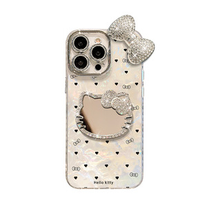 Coque de téléphone en acrylique de luxe léger avec miroir chat, bracelet et nœud scintillant pour Huawei Mate 70 - Vente en gros usine - Product Image 3