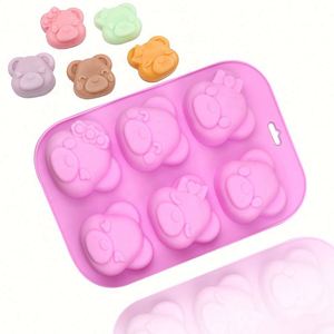 Moule en silicone écologique en forme d'ours à 6 cavités pour gâteaux, bougies et savons, sans BPA, pour résine, échantillon d'usine OEM/ODM - Product Image 1