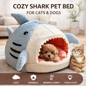 Tragbares Warmes Katzenbett Weiches Plüsch-Haifischförmiges Haustierbett für Katzen und Hunde Winter Geschlossenes Schlafnest Kissen - Product Image 1