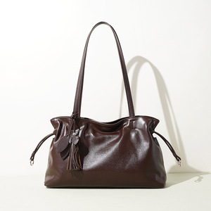 Schultertaschen Genuine Leather Drawstring Hobo Handbag Women Soft Cowhide Shoulder Bag Slouchy Tote Daily Work OEM Factory - Product Image 2