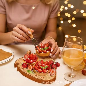 Cross-border wooden strawberry-shaped cheese <b>set</b>, wooden deli cutlery cutting board, solid wood party dessert plate - Product Image 2
