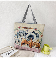 Sac Tendance 2025 Style Ethnique Rétro Portable Toile Sac Grand Brodé Shopping Mode Sac À Bandoulière Nouveau Mat Sac Fourre-Tout