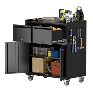 Aobabo OEM Garage Storage Cabinet Metal <b>Tool</b> Cabinet 2 Door with Pegboard and 2 <b>Drawers</b> Black Anti-Corrosion - Product Image 1