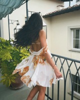 Robes d'été pour femmes Chic Vestidos Sexy Print Neck Halter Short Party Dresses Ruffle Backless Vocation Beach 2025 Casual Women's Dresses